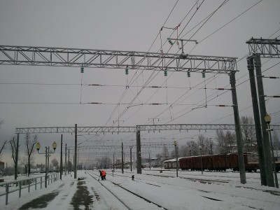 Станция Бобруйск 11.02.13 г. 1 и 2 пути - вид в сторону станции Березина