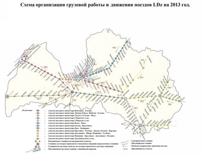 Latvijas dzelzceļa vilcienu kustības un kravas darba organizācijas shēma 2013. gadā
