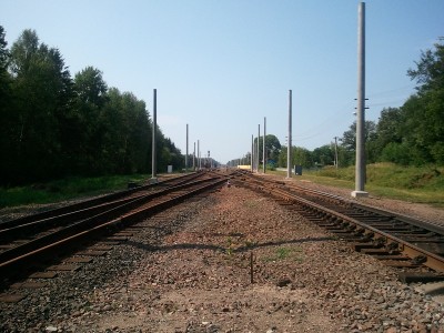 Станция Савичи - на подходе со стороны Жлобина - все опоры наконец на местах.